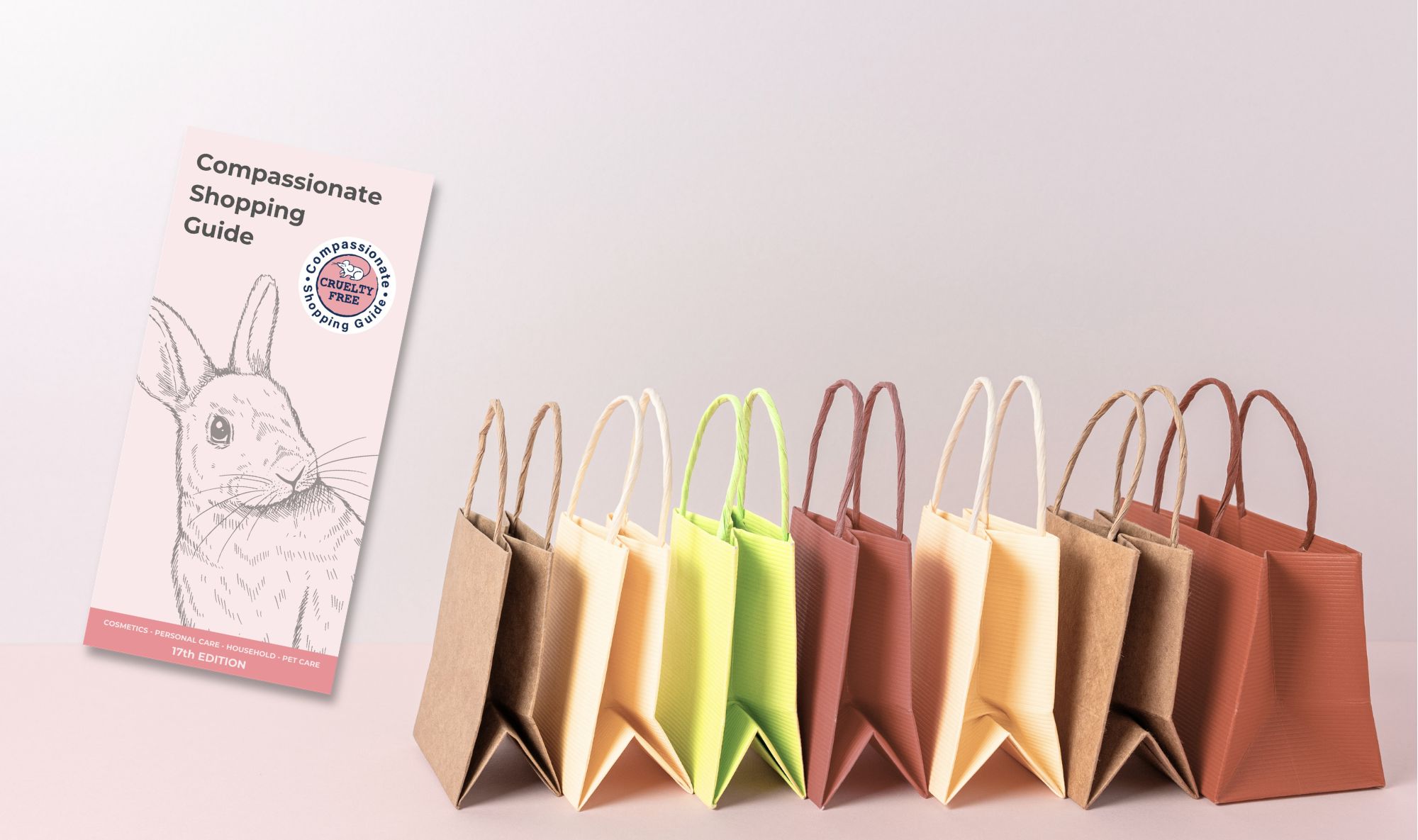 The Compassionate Shopping Guide alongside a line of shopping bags.